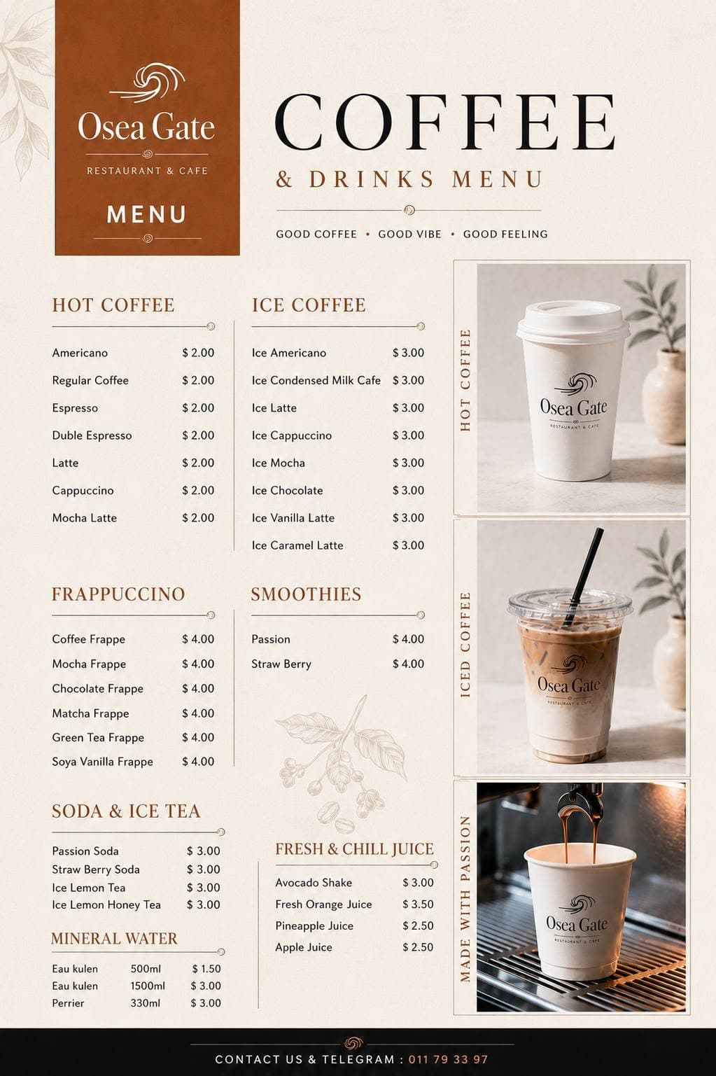 Coffee menu